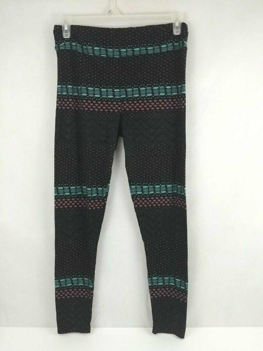 LuLaRoe Tall & Curvy Leggings Black With Blue & Pink Design